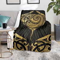 Gold Black New Zealand Manta Ray Blanket Aotearoa Maori Haehae - Polynesian Pride
