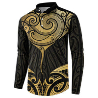 Gold Black New Zealand Manta Ray Button Sweatshirt Aotearoa Maori Haehae - Polynesian Pride