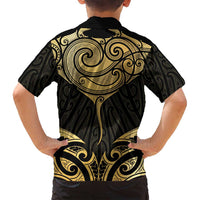 Gold Black New Zealand Manta Ray Family Matching Puletasi and Hawaiian Shirt Aotearoa Maori Haehae - Polynesian Pride
