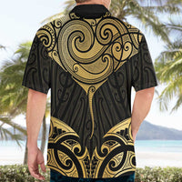 Gold Black New Zealand Manta Ray Hawaiian Shirt Aotearoa Maori Haehae - Polynesian Pride