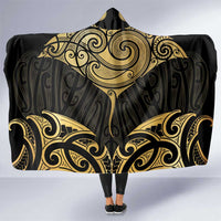 Gold Black New Zealand Manta Ray Hooded Blanket Aotearoa Maori Haehae LT14 One Size Black - Polynesian Pride