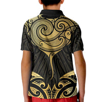 Gold Black New Zealand Manta Ray Kid Polo Shirt Aotearoa Maori Haehae - Polynesian Pride