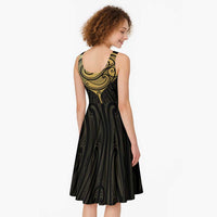 Gold Black New Zealand Manta Ray Midi Dress Aotearoa Maori Haehae - Polynesian Pride