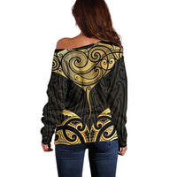 Gold Black New Zealand Manta Ray Off Shoulder Sweater Aotearoa Maori Haehae - Polynesian Pride