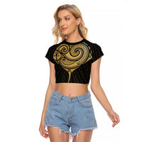 Gold Black New Zealand Manta Ray Raglan Cropped T Shirt Aotearoa Maori Haehae - Polynesian Pride