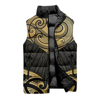 Gold Black New Zealand Manta Ray Sleeveless Puffer Jacket Aotearoa Maori Haehae - Polynesian Pride