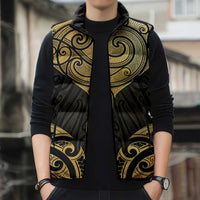 Gold Black New Zealand Manta Ray Sleeveless Puffer Jacket Aotearoa Maori Haehae - Polynesian Pride