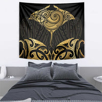 Gold Black New Zealand Manta Ray Tapestry Aotearoa Maori Haehae - Polynesian Pride