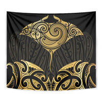 Gold Black New Zealand Manta Ray Tapestry Aotearoa Maori Haehae - Polynesian Pride