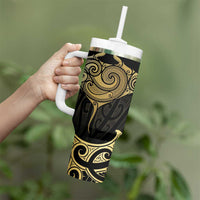 Gold Black New Zealand Manta Ray Tumbler With Handle Aotearoa Maori Haehae - Polynesian Pride