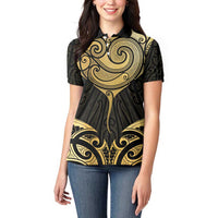 Gold Black New Zealand Manta Ray Women Polo Shirt Aotearoa Maori Haehae - Polynesian Pride