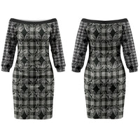 Eleele Hawaii Iwa Bird Palaka Motifs Couples Matching Off The Shoulder Long Sleeve Dress and Hawaiian Shirt LT14 - Polynesian Pride