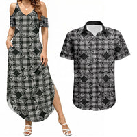 Eleele Hawaii Iwa Bird Palaka Motifs Couples Matching Summer Maxi Dress and Hawaiian Shirt LT14 Black - Polynesian Pride