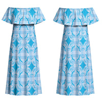Polu Hawaii Iwa Bird Palaka Motifs Family Matching Off Shoulder Maxi Dress and Hawaiian Shirt LT14 Mom's Dress Blue - Polynesian Pride