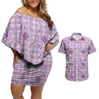 Poni Hawaii Iwa Bird Palaka Motifs Couples Matching Off Shoulder Short Dress and Hawaiian Shirt LT14 Purple - Polynesian Pride
