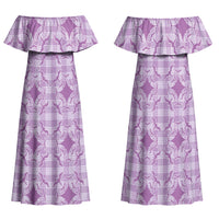 Poni Hawaii Iwa Bird Palaka Motifs Family Matching Off Shoulder Maxi Dress and Hawaiian Shirt LT14 Mom's Dress Purple - Polynesian Pride