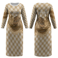 Makue Hawaii Cowboy Palaka Motifs Personalised Couples Matching Long Sleeve Bodycon Dress and Long Sleeve Button Shirt Paniolo Festival Puakenikeni Lei LT14 - Polynesian Pride