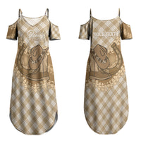 Makue Hawaii Cowboy Palaka Motifs Personalised Couples Matching Summer Maxi Dress and Long Sleeve Button Shirt Paniolo Festival Puakenikeni Lei LT14 - Polynesian Pride