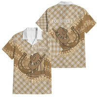 Makue Hawaii Cowboy Palaka Motifs Personalised Family Matching Summer Maxi Dress and Hawaiian Shirt Paniolo Festival Puakenikeni Lei LT14 Dad's Shirt - Short Sleeve Brown - Polynesian Pride