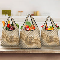 Makue Hawaii Cowboy Palaka Motifs Personalised Grocery Bag Paniolo Festival Puakenikeni Lei LT14 3-pack One Size Brown - Polynesian Pride