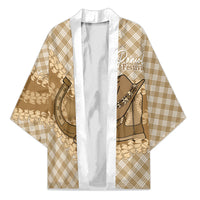 Makue Hawaii Cowboy Palaka Motifs Personalised Kimono Paniolo Festival Puakenikeni Lei LT14 Unisex Brown - Polynesian Pride