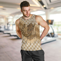 Makue Hawaii Cowboy Palaka Motifs Personalised Men Tank Top Paniolo Festival Puakenikeni Lei LT14 Brown - Polynesian Pride
