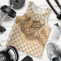 Makue Hawaii Cowboy Palaka Motifs Personalised Men Tank Top Paniolo Festival Puakenikeni Lei LT14 - Polynesian Pride