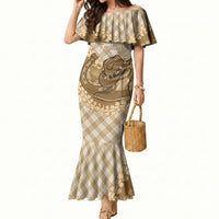 Makue Hawaii Cowboy Palaka Motifs Personalised Mermaid Dress Paniolo Festival Puakenikeni Lei LT14 Women Brown - Polynesian Pride