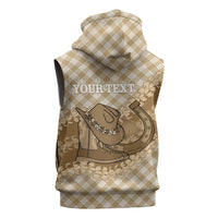 Makue Hawaii Cowboy Palaka Motifs Personalised Sleeveless Zip Hoodie Paniolo Festival Puakenikeni Lei LT14 - Polynesian Pride