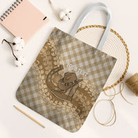 Makue Hawaii Cowboy Palaka Motifs Personalised Tote Bag Paniolo Festival Puakenikeni Lei LT14 White Strap One Size Brown - Polynesian Pride