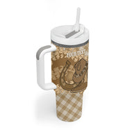 Makue Hawaii Cowboy Palaka Motifs Personalised Tumbler With Handle Paniolo Festival Puakenikeni Lei LT14 - Polynesian Pride
