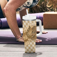 Makue Hawaii Cowboy Palaka Motifs Personalised Tumbler With Handle Paniolo Festival Puakenikeni Lei LT14 - Polynesian Pride