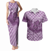 Poni Hawaii Cowboy Palaka Motifs Personalised Couples Matching Tank Maxi Dress and Hawaiian Shirt Paniolo Festival Puakenikeni Lei LT14 Purple - Polynesian Pride