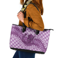 Poni Hawaii Cowboy Palaka Motifs Personalised Leather Tote Bag Paniolo Festival Puakenikeni Lei LT14 Purple - Polynesian Pride