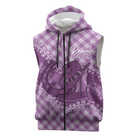 Poni Hawaii Cowboy Palaka Motifs Personalised Sleeveless Zip Hoodie Paniolo Festival Puakenikeni Lei LT14 Purple - Polynesian Pride