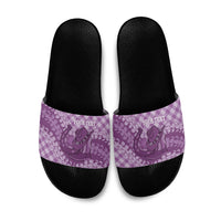 Poni Hawaii Cowboy Palaka Motifs Personalised Slide Sandals Paniolo Festival Puakenikeni Lei LT14 Purple - Polynesian Pride