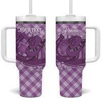 Poni Hawaii Cowboy Palaka Motifs Personalised Tumbler With Handle Paniolo Festival Puakenikeni Lei LT14 One Size: 40 oz Purple - Polynesian Pride