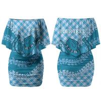 Polu Hawaii Cowboy Palaka Motifs Personalised Couples Matching Off Shoulder Short Dress and Hawaiian Shirt Paniolo Festival Puakenikeni Lei LT14 - Polynesian Pride