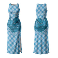 Polu Hawaii Cowboy Palaka Motifs Personalised Family Matching Tank Maxi Dress and Hawaiian Shirt Paniolo Festival Puakenikeni Lei LT14 Mom's Dress Blue - Polynesian Pride