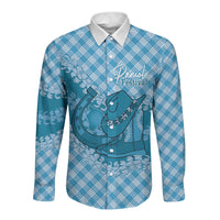 Polu Hawaii Cowboy Palaka Motifs Personalised Long Sleeve Button Shirt Paniolo Festival Puakenikeni Lei LT14 Unisex Blue - Polynesian Pride