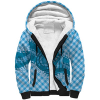Polu Hawaii Cowboy Palaka Motifs Personalised Sherpa Hoodie Paniolo Festival Puakenikeni Lei LT14 Unisex Blue - Polynesian Pride