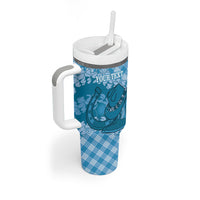 Polu Hawaii Cowboy Palaka Motifs Personalised Tumbler With Handle Paniolo Festival Puakenikeni Lei LT14 - Polynesian Pride