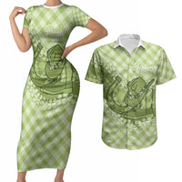 Omaomao Hawaii Cowboy Palaka Motifs Personalised Couples Matching Short Sleeve Bodycon Dress and Hawaiian Shirt Paniolo Festival Puakenikeni Lei LT14 Green - Polynesian Pride