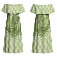 Omaomao Hawaii Cowboy Palaka Motifs Personalised Family Matching Off Shoulder Maxi Dress and Hawaiian Shirt Paniolo Festival Puakenikeni Lei LT14 Mom's Dress Green - Polynesian Pride