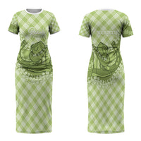 Omaomao Hawaii Cowboy Palaka Motifs Personalised Family Matching Short Sleeve Bodycon Dress and Hawaiian Shirt Paniolo Festival Puakenikeni Lei LT14 Mom's Dress Green - Polynesian Pride
