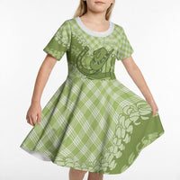Omaomao Hawaii Cowboy Palaka Motifs Personalised Kid Short Sleeve Dress Paniolo Festival Puakenikeni Lei LT14 - Polynesian Pride