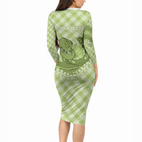 Omaomao Hawaii Cowboy Palaka Motifs Personalised Long Sleeve Bodycon Dress Paniolo Festival Puakenikeni Lei LT14 - Polynesian Pride