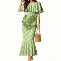 Omaomao Hawaii Cowboy Palaka Motifs Personalised Mermaid Dress Paniolo Festival Puakenikeni Lei LT14 Women Green - Polynesian Pride