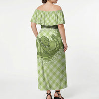 Omaomao Hawaii Cowboy Palaka Motifs Personalised Off Shoulder Maxi Dress Paniolo Festival Puakenikeni Lei LT14 - Polynesian Pride