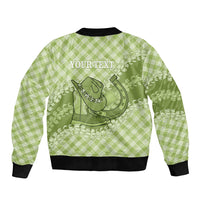 Omaomao Hawaii Cowboy Palaka Motifs Personalised Sleeve Zip Bomber Jacket Paniolo Festival Puakenikeni Lei LT14 - Polynesian Pride